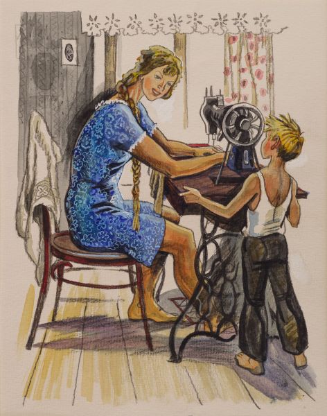 За швейной машинкой. Иллюстрация к книге В.Л. Разумневича 